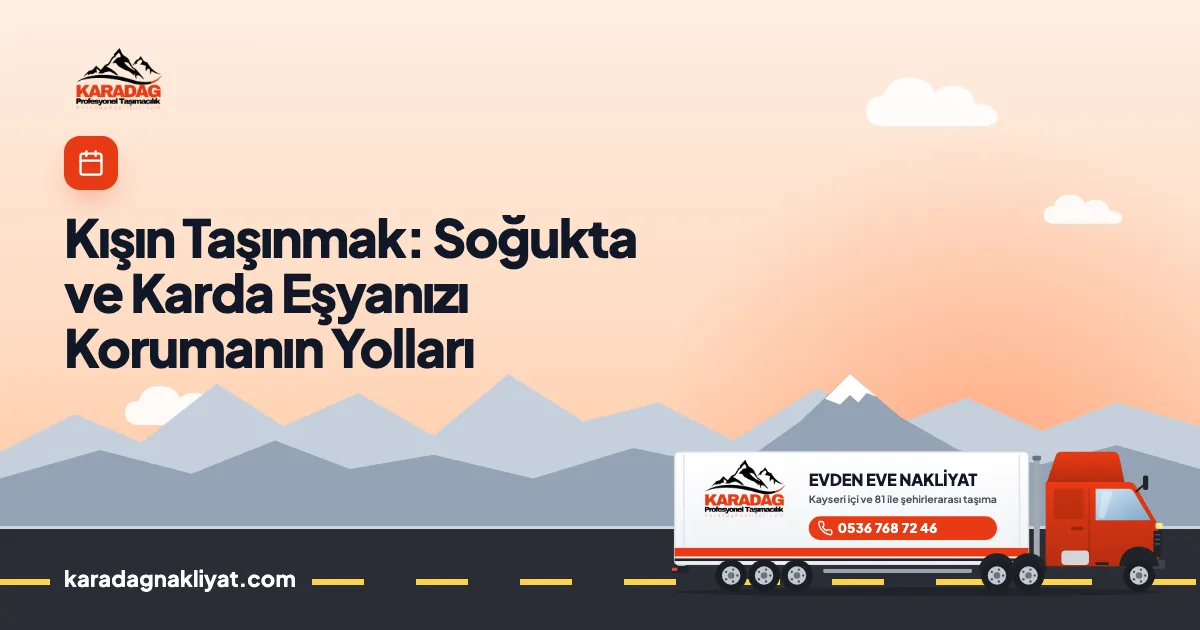 Kışın taşınma rehberi için karlı yolda nakliyat kamyonu çizimi