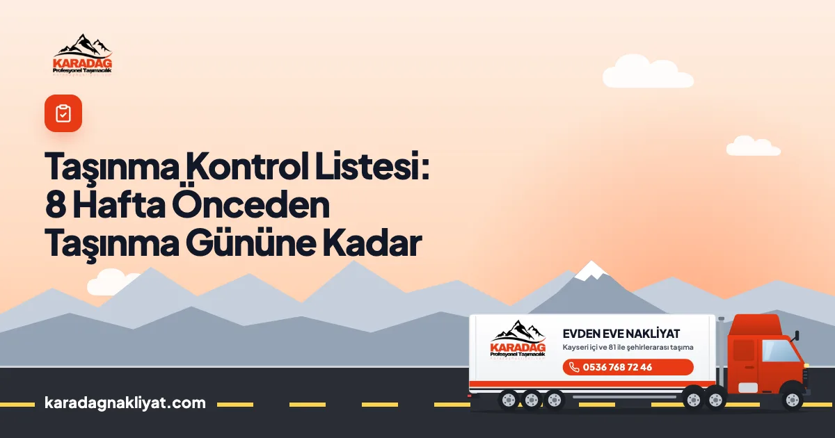 Taşınma kontrol listesi rehberi için yolda ilerleyen nakliyat kamyonu çizimi